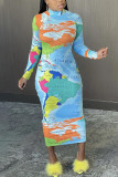 Pink British Style Print Turtleneck A Line Dresses