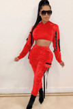 Red Casual Solid Patchwork Two Piece Suits pencil Long Sleeve
