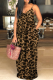 Coffee Sexy Print Patchwork Spaghetti Strap Straight Dresses