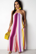 purple Fashion Sexy Print Striped Patchwork Sleeveless O Neck Jumpsuits