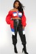 Red Elastic Fly Long Sleeve Mid Print Patchwork pencil Pants