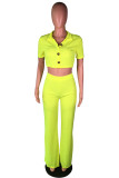 Blue Fashion adult Lightly cooked Two Piece Suits Button Solid Straight Short Sleeve Two-piece
