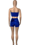 Yellow Sexy Pleuche Patchwork Solid Patchwork Vests Strapless Sleeveless Short Two Pieces