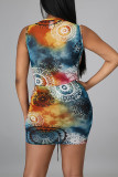 Colour Fashion Sexy Print Basic O Neck Sleeveless Two Pieces