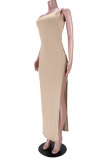 Pink Sexy Solid High Opening One Shoulder Irregular Dress Dresses