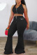 Black Sexy Solid Loose Sleeveless Two Pieces