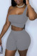 Grey Sportswear Solid Patchwork One Shoulder Sleeveless Two Pieces