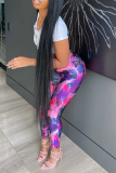 Fuchsia Sexy Print Patchwork Skinny High Waist Pencil Full Print Bottoms