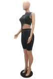 Grey Fashion Casual Solid Patchwork Asymmetrical Half A Turtleneck Sleeveless Two Pieces