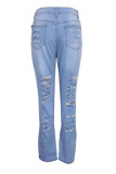 Light Blue Denim High Hole pencil Pants Bottoms