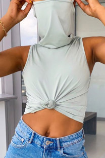 Grey White Red Black Grey Pink Khaki Yellow Royal blue Fruit green rose red purple Sky Blue Turtleneck Sleeveless Patchwork Solid Slim fit Tops