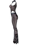 Black Network Sexy Print Mesh perspective HOLLOWED OUT Boot Cut Sleeveless Two Pieces