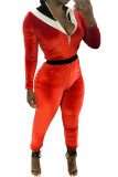 Red Sexy Solid Patchwork Long Sleeve O Neck Jumpsuits