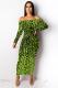 Fluorescent green Fashion adult Sexy Cap Sleeve Long Sleeves One word collar Step Skirt Mid-Calf bandage Leo