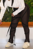 Red Fashion Sexy Solid Draw String See-through Regular Mid Waist Trousers