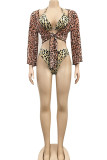 Leopard Print Sexy Print Patchwork Frenulum Swimwears Three pieces