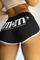 Black Casual Sportswear Letter Print Basic Regular Mid Waist Shorts