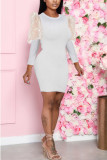 Black Sexy Party Gauze Pit Article Fabrics Patchwork Solid Patchwork See-through O Neck Long Sleeve Mini A Line Dresses