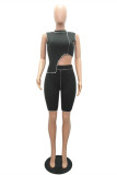 Grey Fashion Casual Solid Patchwork Asymmetrical Half A Turtleneck Sleeveless Two Pieces
