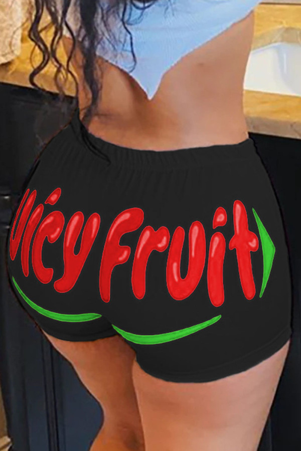 Black and red Elastic Fly Low Print Straight shorts Bottoms
