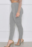Grey Street Solid Patch Fold Regular Mid Waist Pencil Bottoms