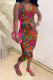 Red Fashion Casual adult Patchwork Print Character Two Piece Suits pencil Sleeveless Two Pieces