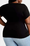 Black Fashion Casual Print Basic O Neck Plus Size Tops