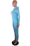 Light Blue Street Solid Patchwork Hooded Collar Long Sleeve Two Pieces