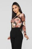 Multi-color Sexy Fashion perspective Print Patchwork Long Sleeve O Neck Playsuits
