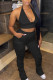 Black Casual Solid Bandage Patchwork Backless Halter Sleeveless Two Pieces