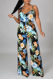 Colour Fashion Print Backless Spaghetti Strap Regular Jumpsuits