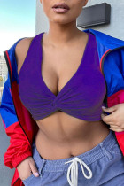 Purple Sexy Casual Solid Vests V Neck Tops