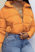 Orange Casual Solid Turndown Collar Outerwear
