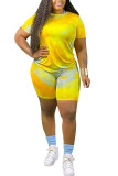 Blue Fashion Sexy adult Ma'am Tie Dye Two Piece Suits Straight Short Sleeve Two Pieces