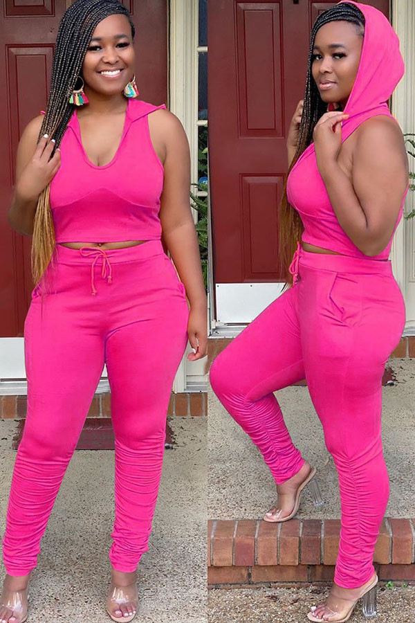Red Fashion Sexy adult Ma'am Solid Two Piece Suits pencil Sleeveless Two Pieces