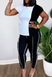 White Casual Solid Patchwork O Neck Short Sleeve Two Pieces