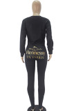 Black Fashion Casual Adult Print Pullovers O Neck Tops