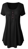 Green Casual Regular O-Neck Short Button Solid Regular Tees & T-shirts