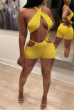 Red Fashion Sexy Solid Hollowed Out Backless Halter Sleeveless Two Pieces