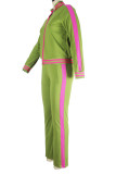 Pink Casual Solid Patchwork O Neck Long Sleeve Two Pieces