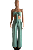 Mint green Sexy Fashion Solid Button Patchwork Loose Two-piece Pants Set