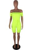 Green and yellow Fashion Casual bandage Asymmetrical Solid Short Sleeve one word collar Rompers
