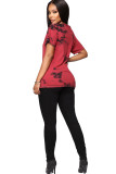 Red O Neck Short Sleeve Print