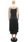 Orange Casual Solid Backless Spaghetti Strap Asymmetrical Dresses