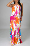 Multicolor Fashion Sexy Print Backless Spaghetti Strap Sleeveless Dress