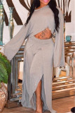Pink Fashion Casual Solid Patchwork Slit Oblique Collar Long Sleeve Two Pieces