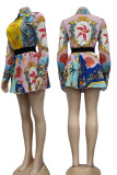 Multicolor Street Print Patchwork Turndown Collar Long Sleeve Two Pieces
