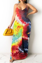Black Yellow Casual Off The Shoulder Sleeveless Slip Swagger Floor-Length Print Patchwork