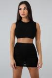 Fluorescent green Fashion Sexy Slim fit Two Piece Suits crop top Solid Fluorescent Skinny Sleeveless Two-Pi