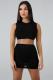 Black Fashion Sexy Slim fit Two Piece Suits crop top Solid Fluorescent Skinny Sleeveless Two-Pi
